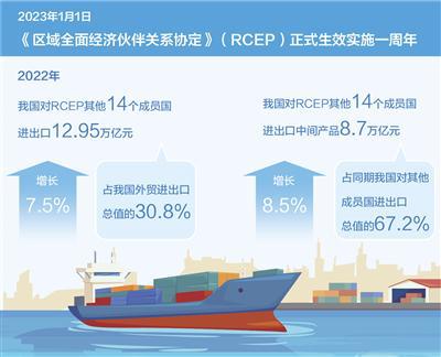 2022年我国对RCEP其他14个成员国进出口占外贸进出口总